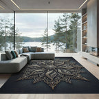 Ornate Metallic Silver Floral Medallion Rug