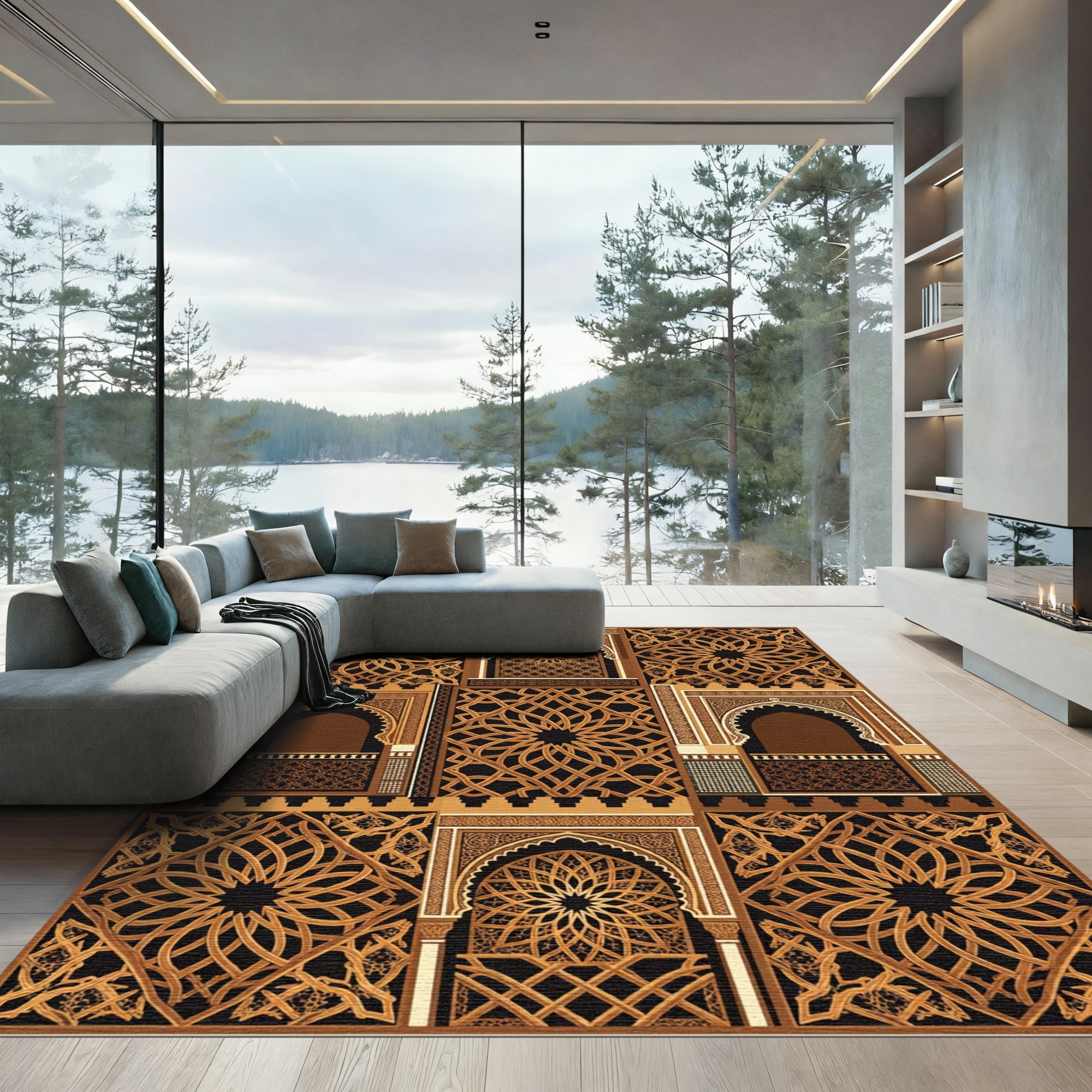 Golden Arch Geometric Lattice Medallion Rug