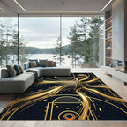 Golden Orbit Basketball Swirl Abstract Rug