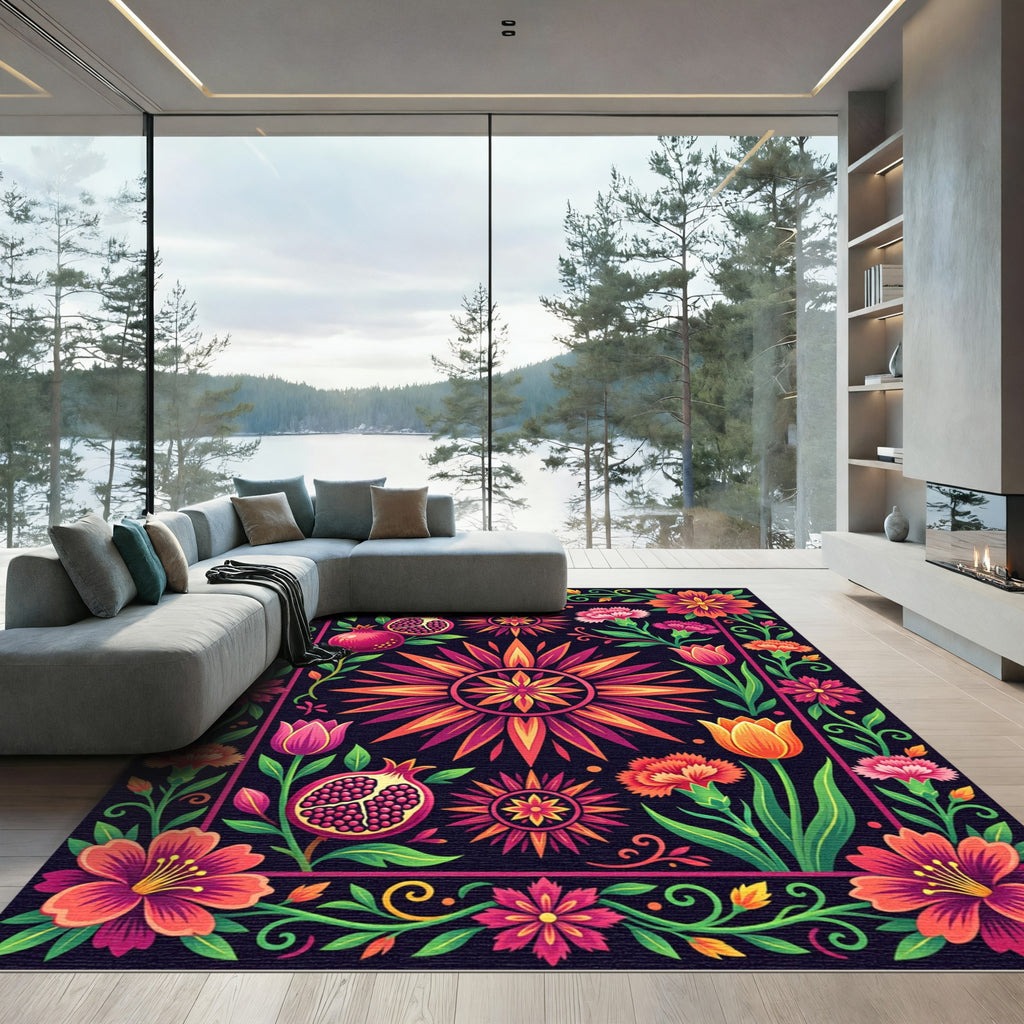 Vibrant Pomegranate Floral Sun Rug