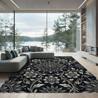Ornate Black Floral Scrollwork Rug