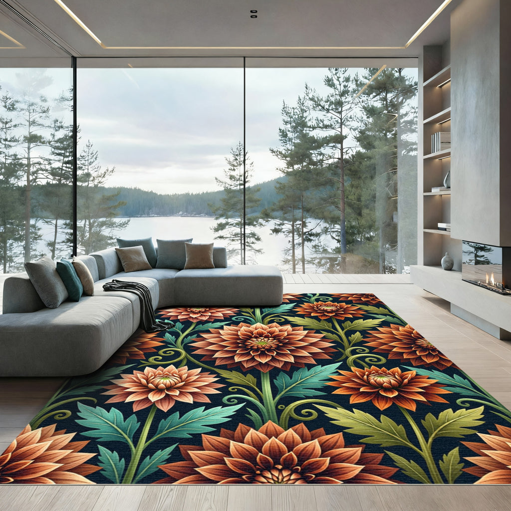 Amber Art Nouveau Botanical Bloom Rug