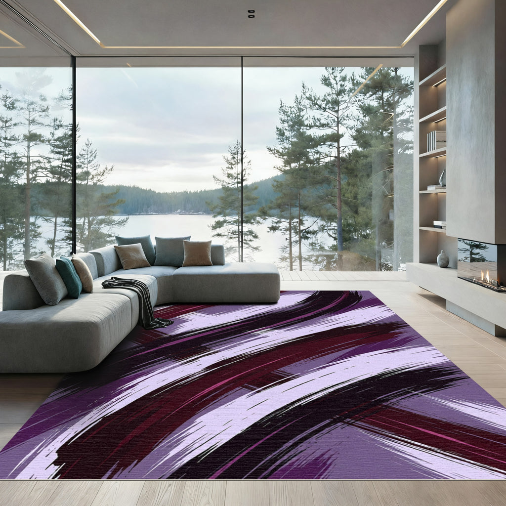 Sophisticated Deep Purple Abstract Brushstroke Rug