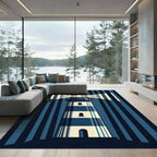 Graphic Blue Striped Nautical Beacon Rug
