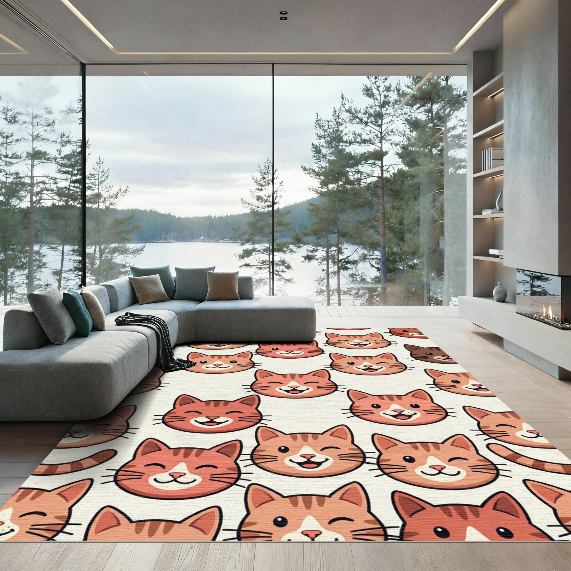 Playful Orange Kitten Faces Wallpaper Rug