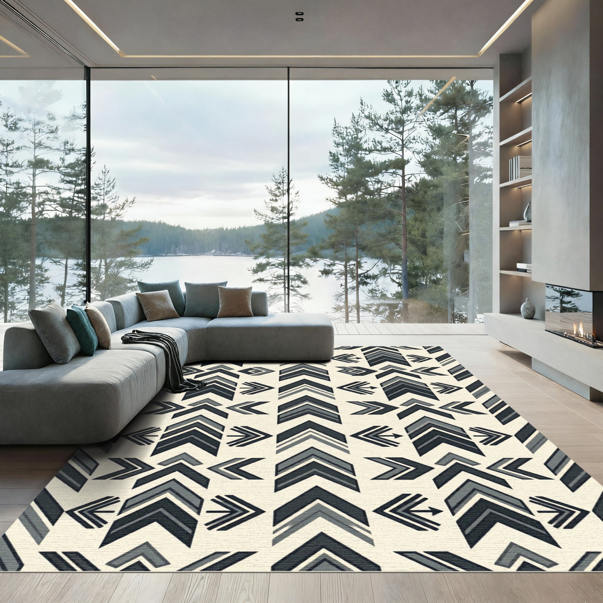 Geometric Arrow Gray Monochrome Rug