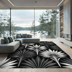 Monochrome Art Deco Fan Leaf Rug