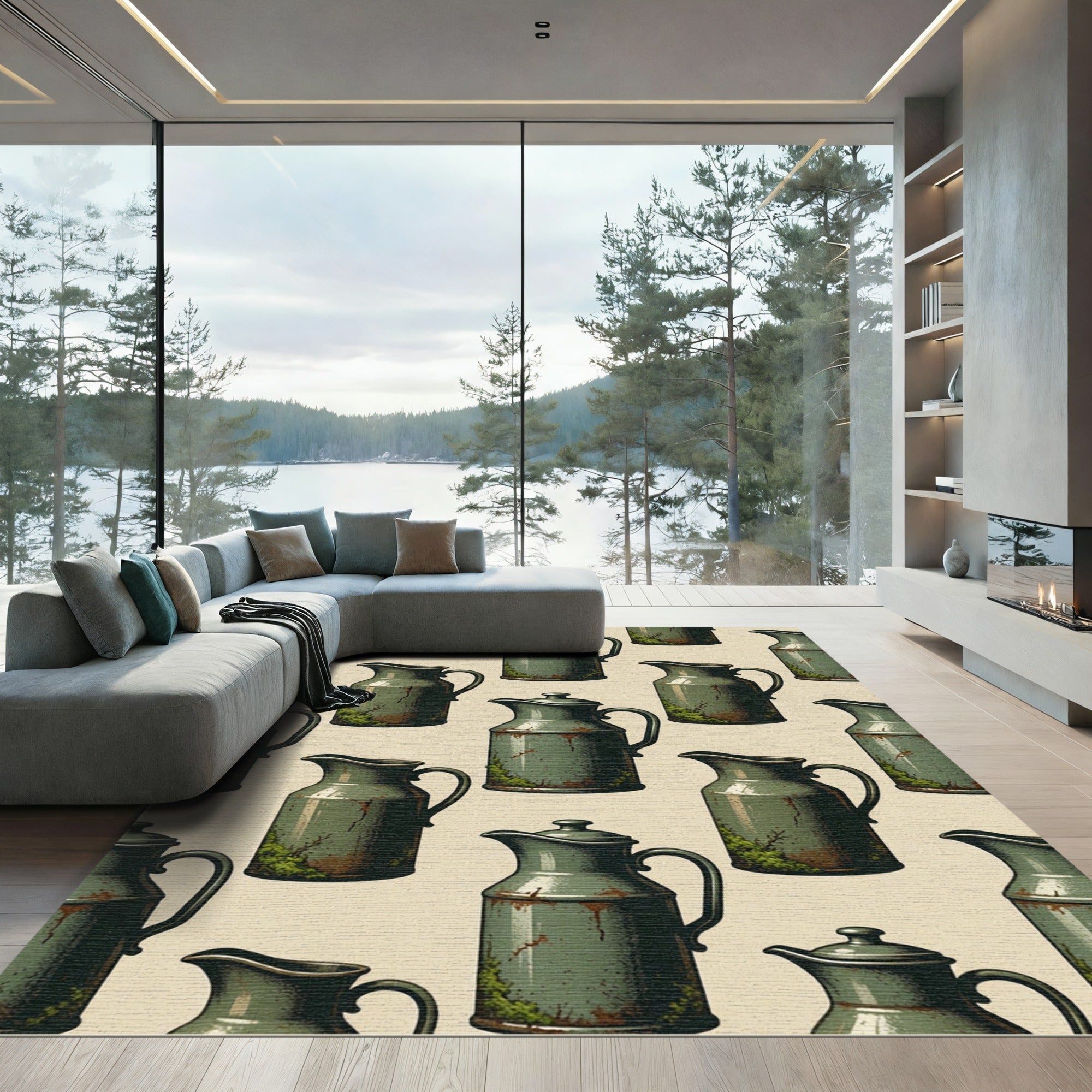 Rustic Sage Green Pitcher Field Rug