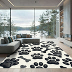 Charcoal Paw Print and Bone Illustration Rug