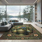 Vintage Floral Green Ornate Vase Art Rug