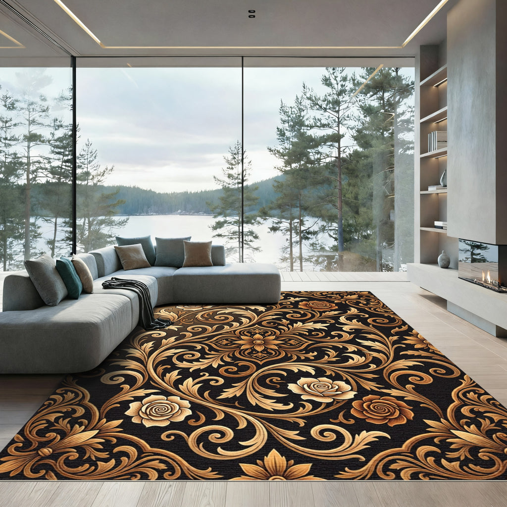 Gilded Rose Floral Scrollwork Rug