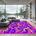 Vibrant Pink Blue Yellow Scribble Rug