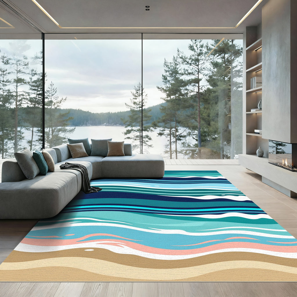 Abstract Ocean Wave Gradient Area Rug