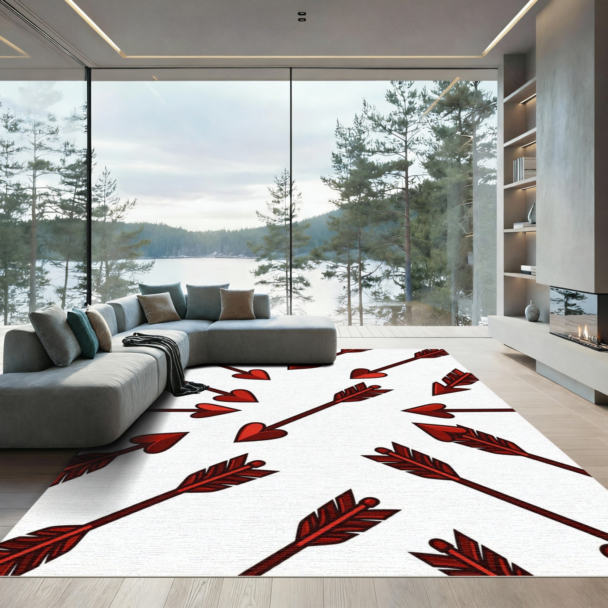 Charming Crimson Heart Arrow Toss Rug