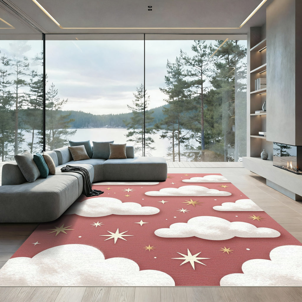 Dreamy Dusty Rose Celestial Starry Sky Rug