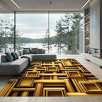Modern Geometric Golden Interwoven Grid Rug