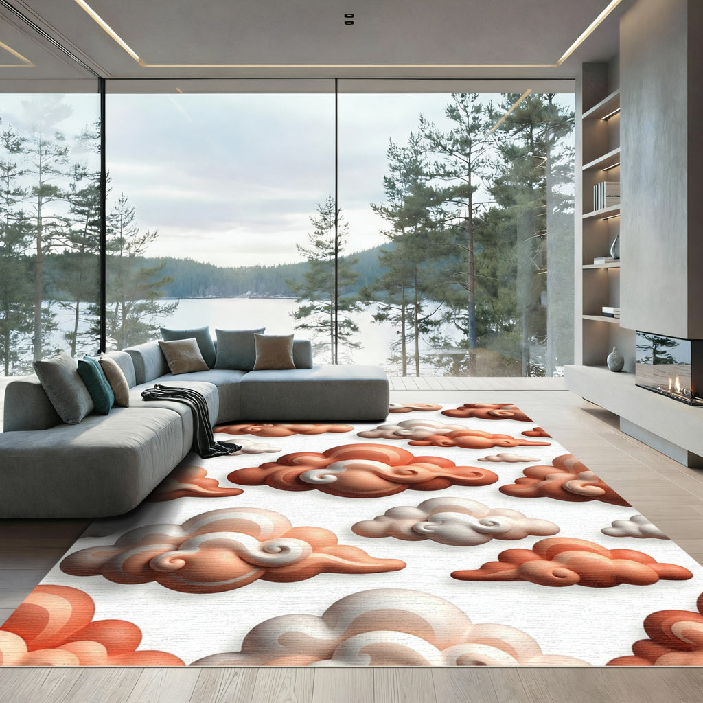 Terracotta Swirling Clouds Minimalist Soft Aesthetic Rug