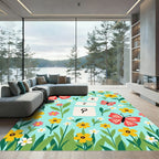Playful Red Butterflies Whimsical Floral Garden Rug