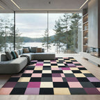 Abstract Geometric Block Mosaic Multicolored Grid Rug