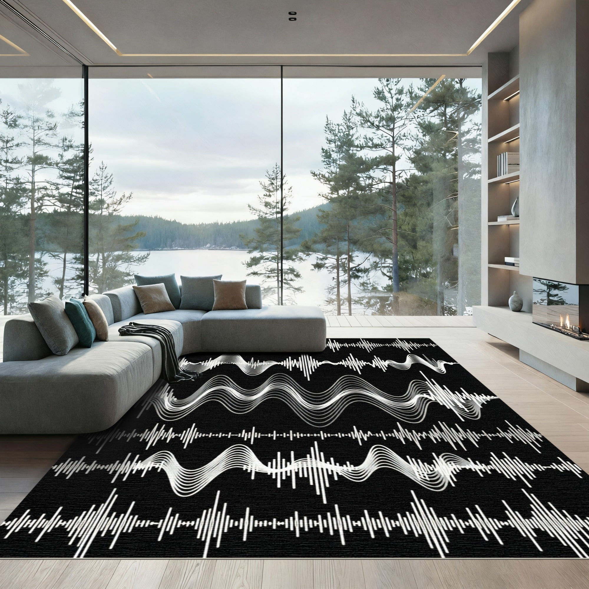 White Soundwave Amplitude Graph Rug