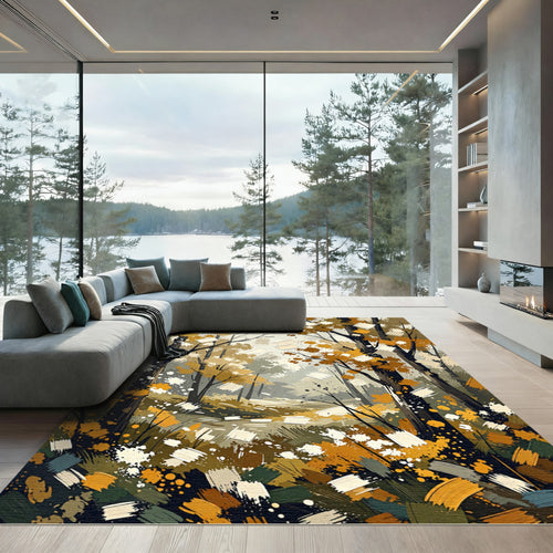 Autumn Forest Brushstroke Swirl Rug
