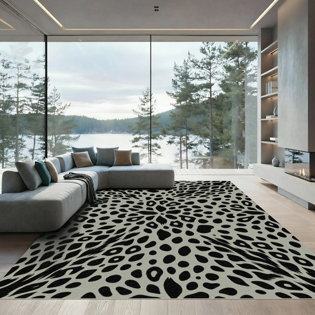Gray Black Animal Spots Medallion Rug