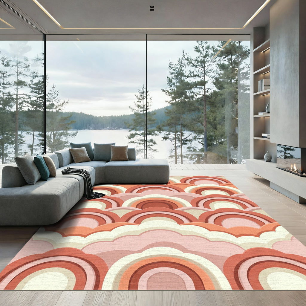 Modern Terracotta Arched Wave Art Rug