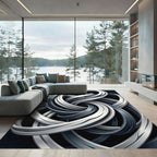 Modern Monochrome Swirling Intertwined Ribbon Rug