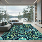 Deep Teal Ocean Scrollwork Laminate Rug