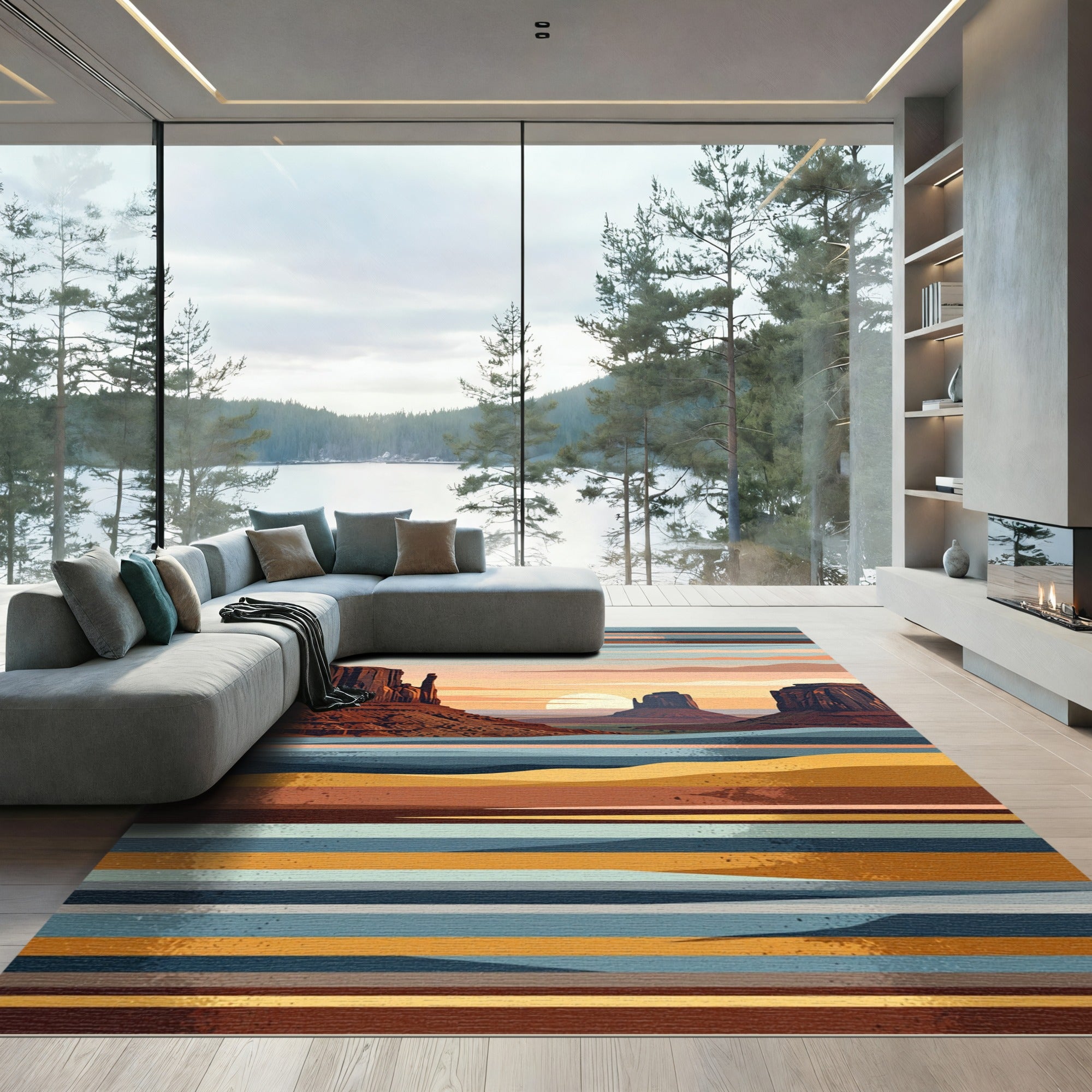Desert Sunset Mesa Landscape Striped Art Rug