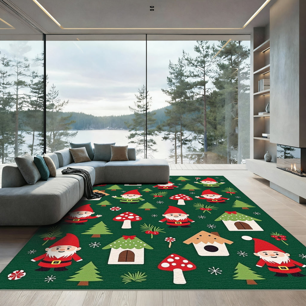 Whimsical Gnomes Forest Christmas Theme Rug