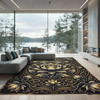 Golden Lotus Floral Medallion Area Decor Rug