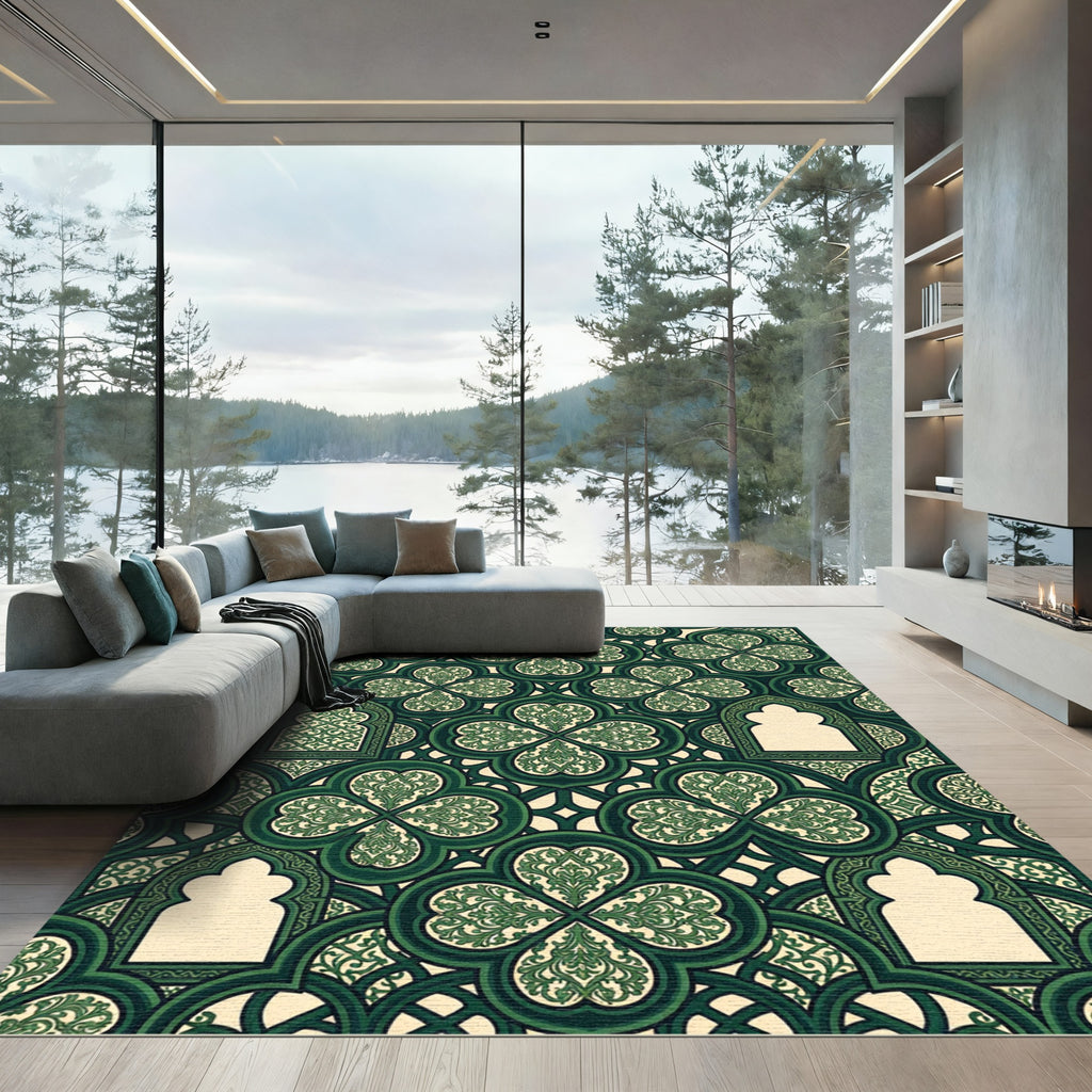 Emerald Green Arabesque Clover Rug