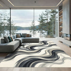 Monochrome Flowing Waves Abstract Rug