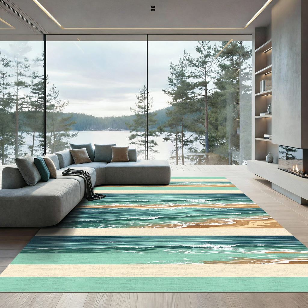 Turquoise Teal Ocean Wave Sand Bars Rug