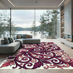 Deep Burgundy Floral Scroll Swirl Rug