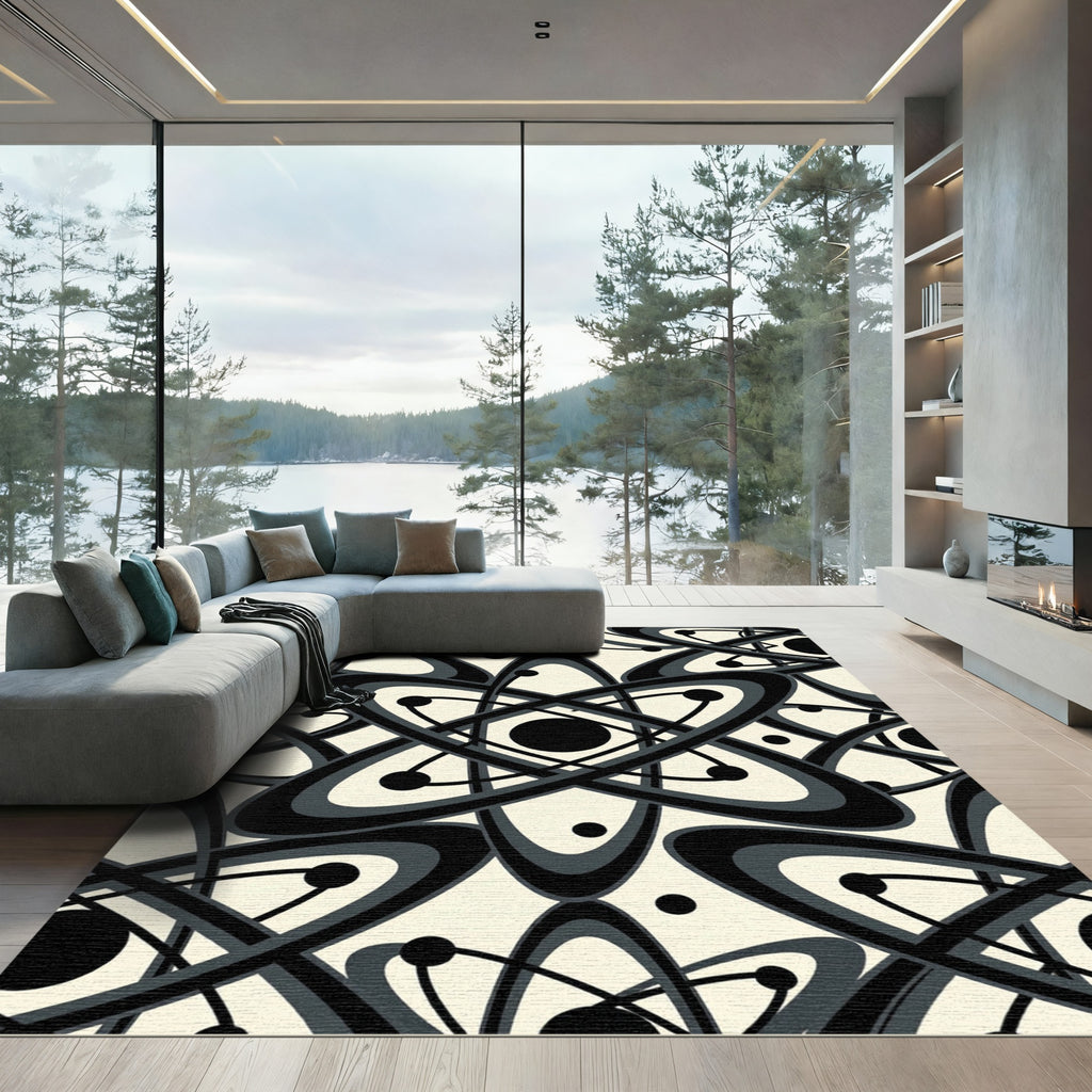 Atomic Starburst Black Gray Rug