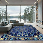 Deep Blue Floral Medallion Mandalas Rug