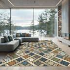 Earthy Geometric Woven Lattice Weave Rug