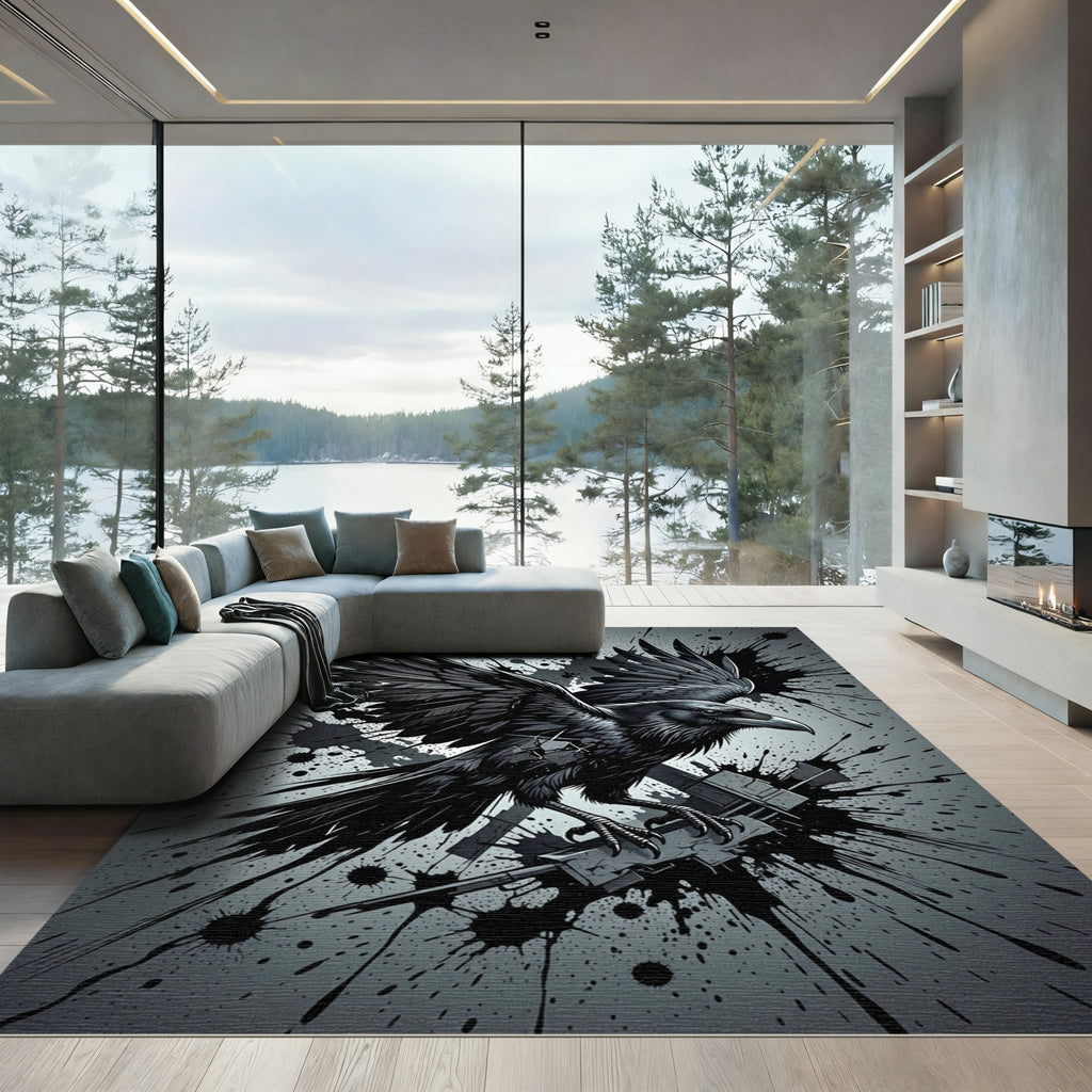 Dark Raven Ink Splatter Rug