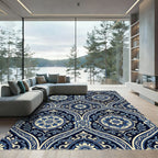 Intricate Blue Floral Medallion Arabesque Rug