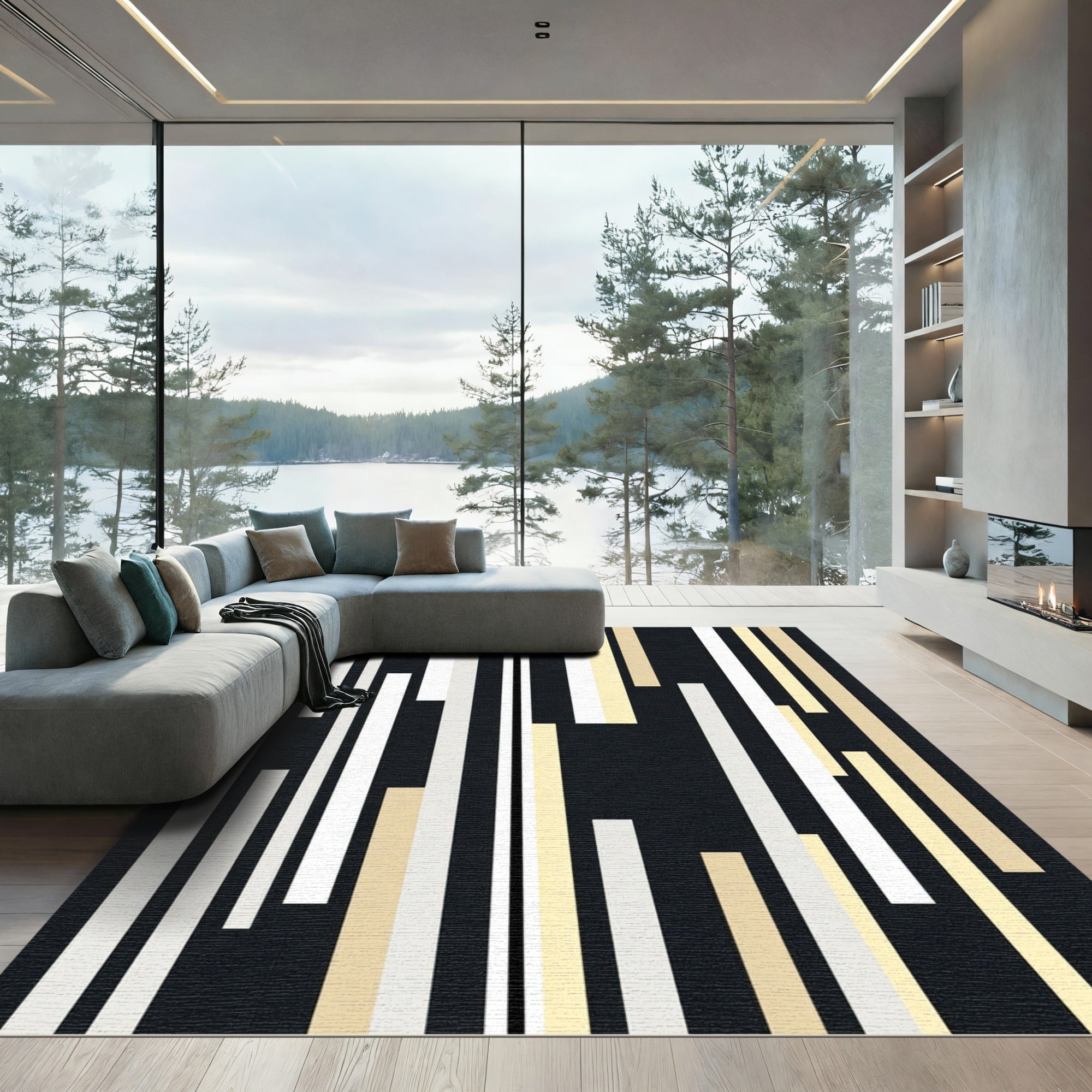 Modern Minimalist Neutral Vertical Stripe Rug