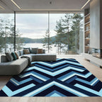 Modern Geometric Blue Chevron Zigzag Rug