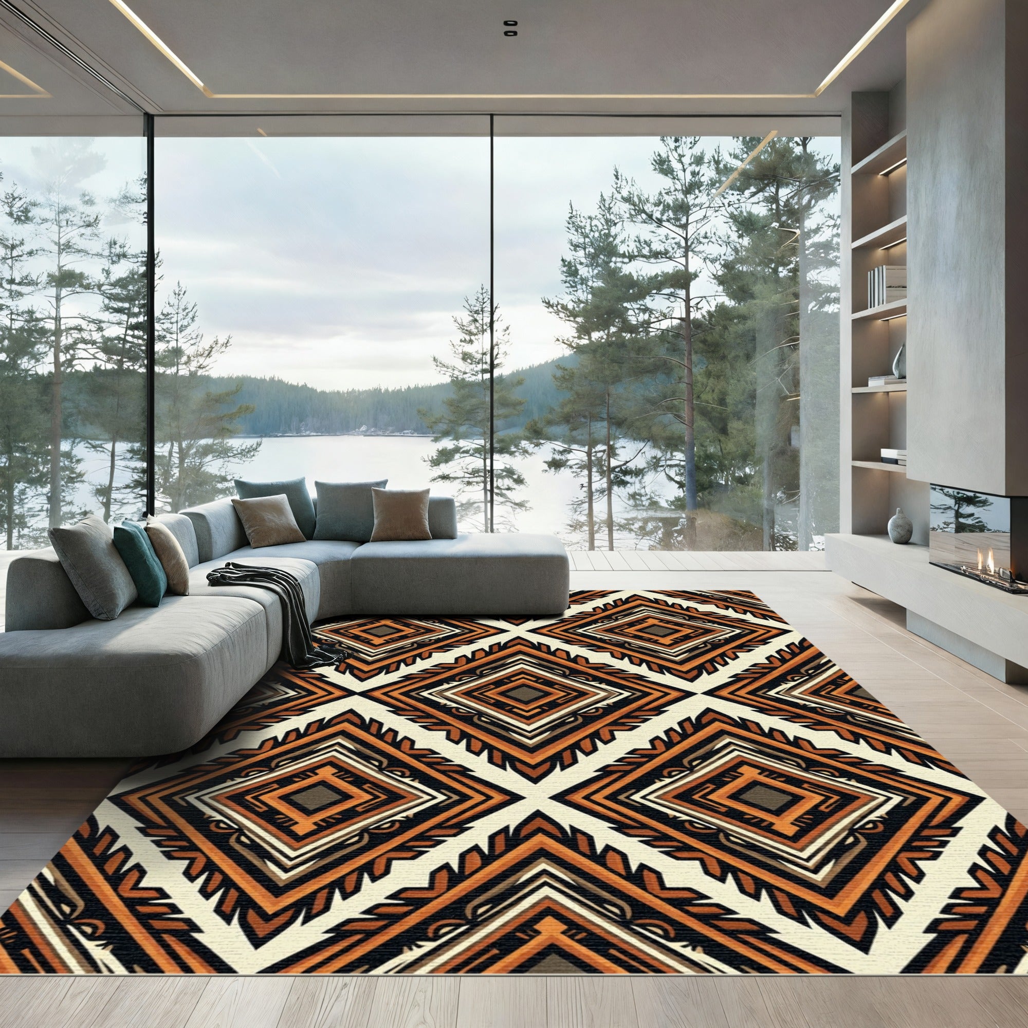 Earthy Geometric Diamond Tribal Rug
