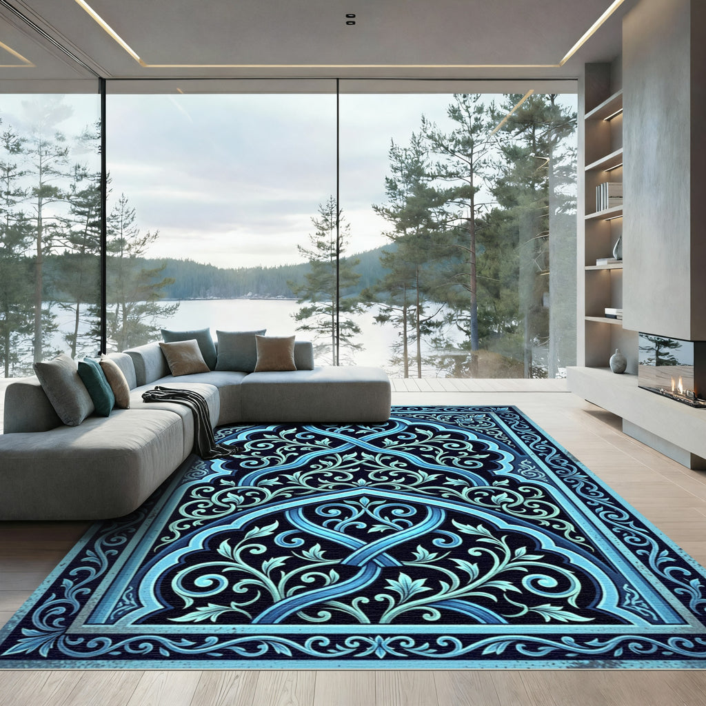 Elegant Teal Floral Archway Composition Rug