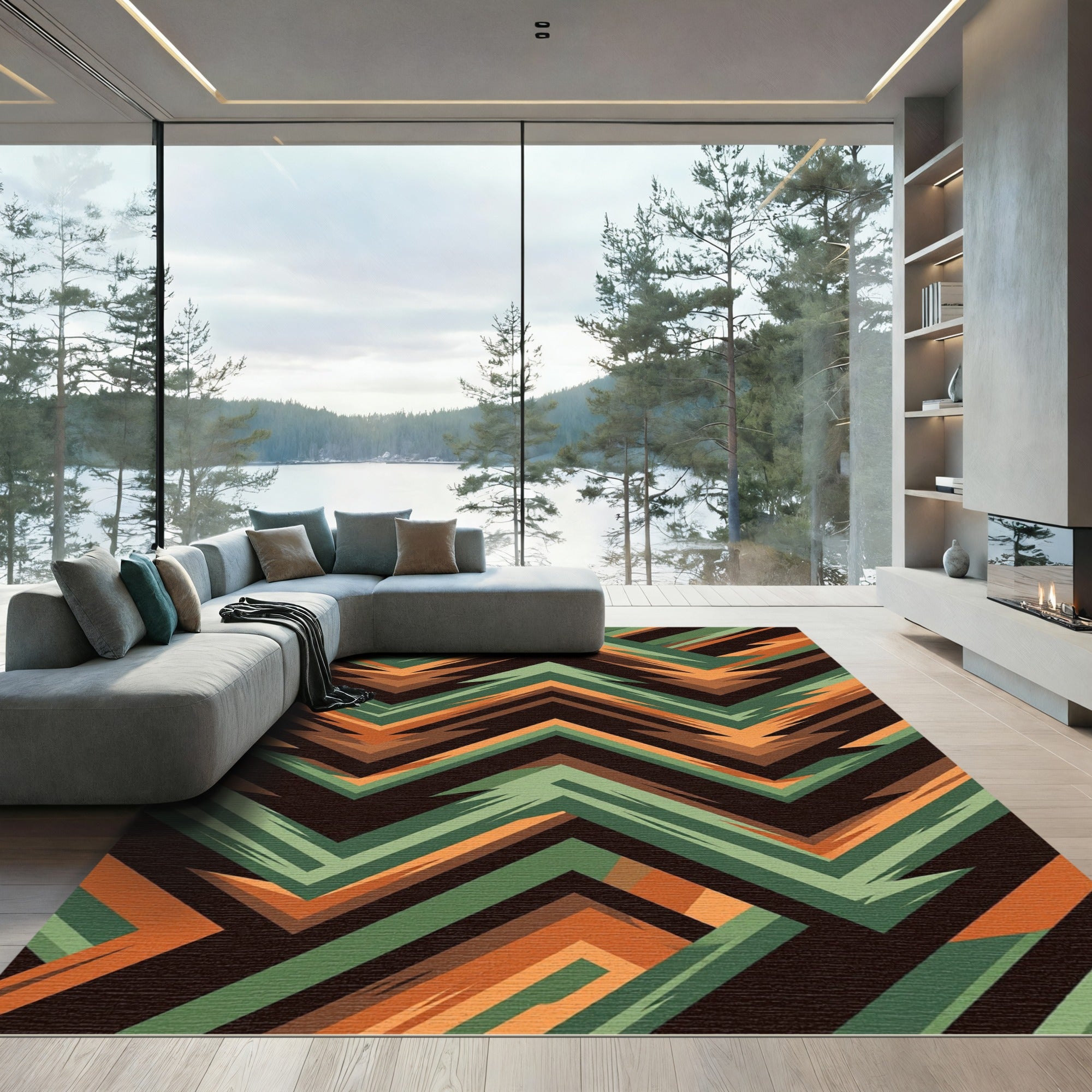 Earth Tone Geometric Chevron Zigzag Rug