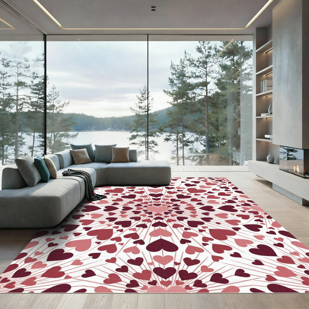 Radiant Burgundy Pink Heart Burst Rug