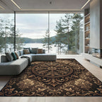 Ornate Bronze Damask Leaf Medallion Rug