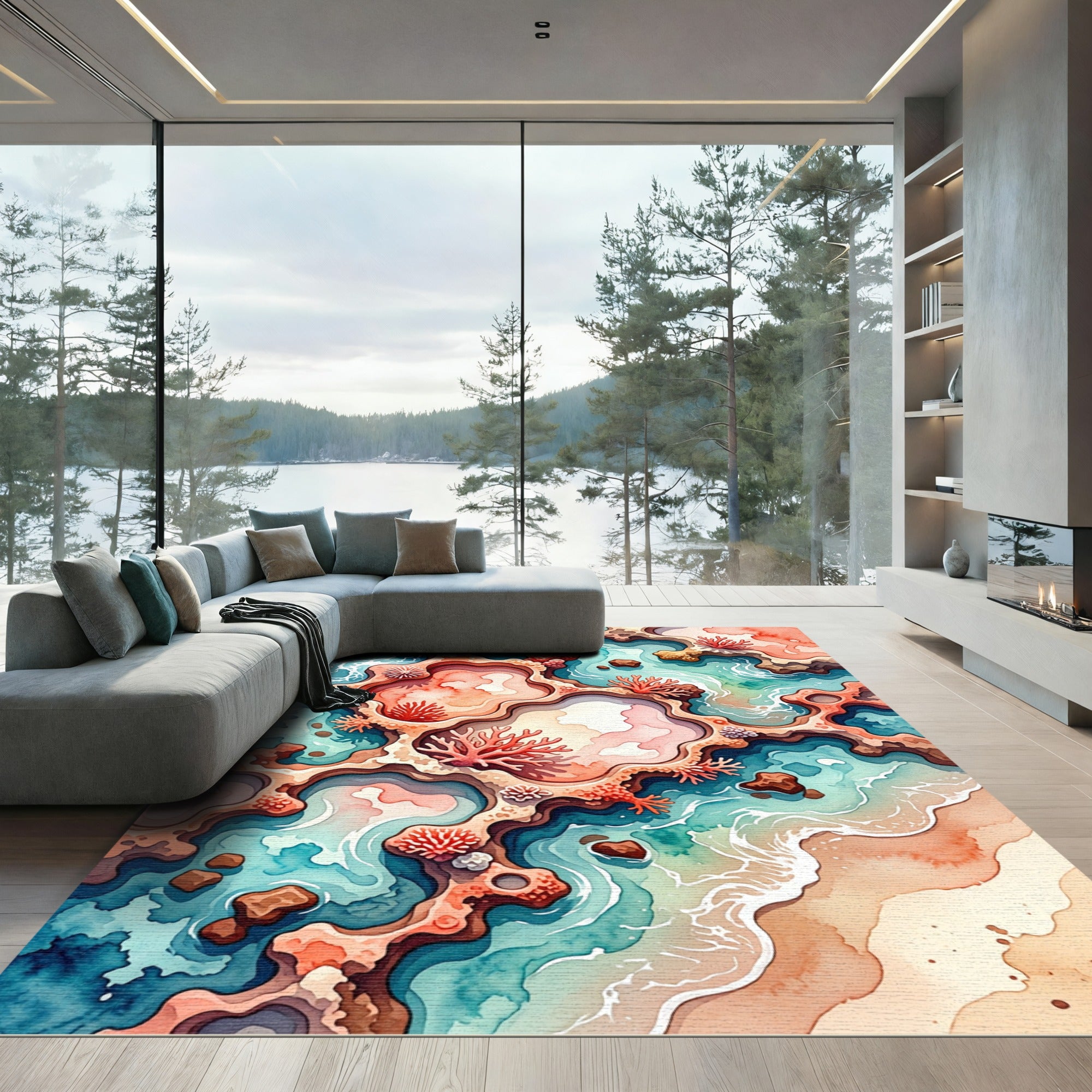 Ethereal Coral Reef Ocean Shore Rug