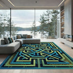 Geometric Teal and Lime Labyrinth Rug